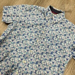 CON.STRUCT Shirt Mens Medium Blue Floral Short Sleeve Button Up Slim Fit Shirt